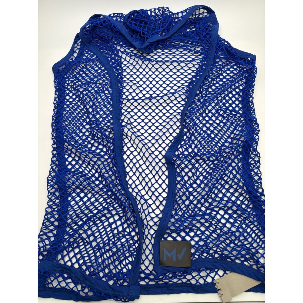 Modus Vivendi Trapped Camo Fishnet Hoodi Blue Mesh Sleeveless Vest Hooded Mens M
